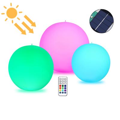 China Patio 14 Inch IP68 Waterproof Remote Control Floating LED Beach Ball Solar Pool Lights for Garden for sale