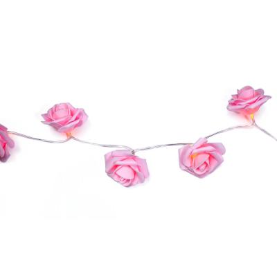 China Battery Operated Remote Control Pink Rose Flower String Lights Wedding Indoor Decor LED Valentine's Day Decoration for sale