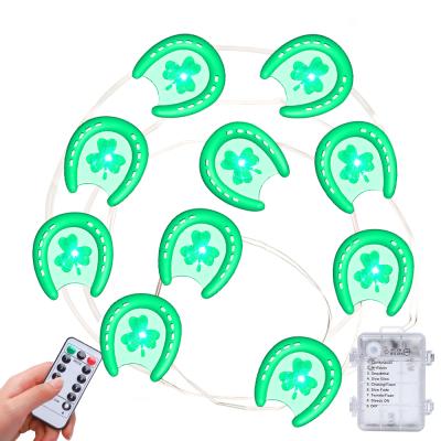 China Indoor Decoration St. Patrick's Day Battery Operated 8 Modes Green Horseshoe Remote Control LED String Lights With Timer for sale