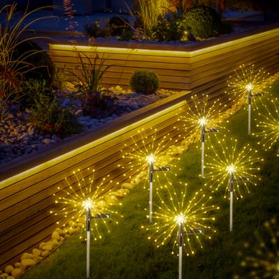 China Outdoor Decoration 8 Modes LED Garden Firework Waterproof Battery Operated Solar Lights for Walkway Pathway Backyard for sale