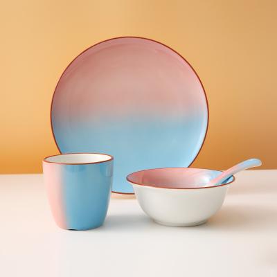 China WEIYE 2021 Style Round Bowl Dish Viable Spoon Cup Nordic Colorful Porcelain Customized Color Ceramic Tableware 4pcs Set for sale