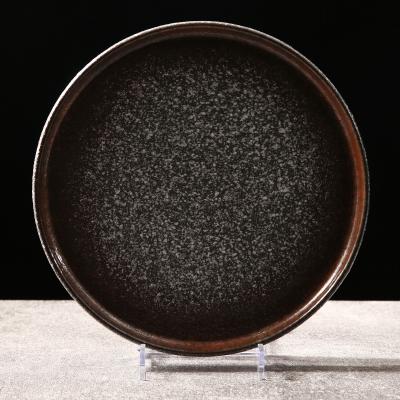 China NEW PRODUCT WEIYE Nature Sustainable Pattern Stoneware Ceramic Dinner Sets Round Black Granite Stonewre Porcelain Dish For Restaurant for sale