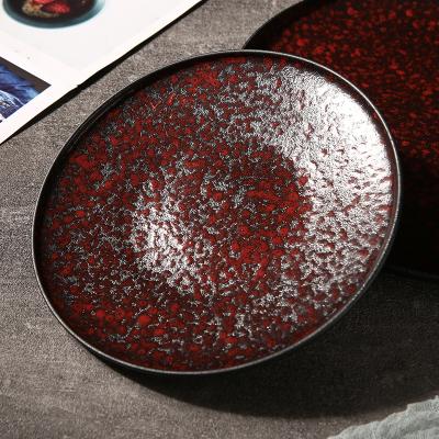 China Viable WEIYE NEW PRODUCT Gloss Black Dish Red Reactive Restaurant Dishes Ceramic Tableware Dinner Plate Sets Tableware Dish Restaurant for sale