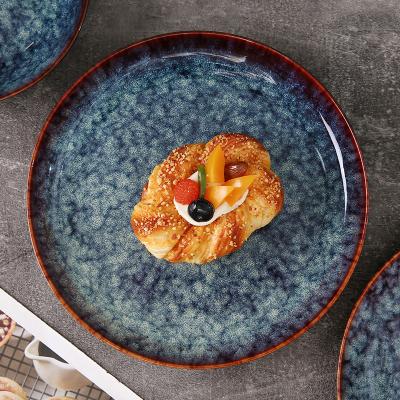 China WEIYE 2022 Viable Glaze Stoneware Fancy Dish Set Round Ceramic Plate Breaksteak Porcelain Oven Dinner Dishes Blue for sale