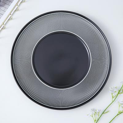 China WEIYE Horeca Porcelain Viable Royal Black Gold Rim Embossing Ceramic Dinner Set Plate Charger Dish Dinnerware Restaurant Tableware for sale