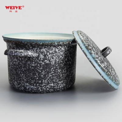 China WEIYE Viable 8.5 Inch Double Ear Traditional Chinese Style Stone Soup Pot Pattern Ceramic Tureen for sale