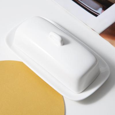 China WEIYE 2021 New Design OEM ODM Viable 8 Inch Rectangle Custom White Porcelain Ceramic Butter Dish With Lid for sale