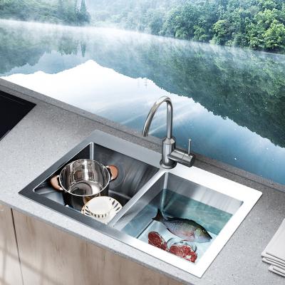 China Without Faucet Farmhouse Kitchen Sink Topmounted Double Bowl Stainless Steel Handmade Kitchen Sink for sale