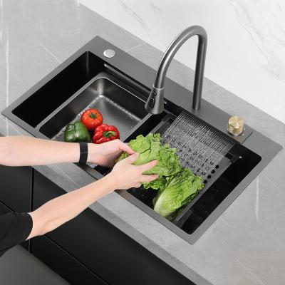 China With Hand Washing Black Double Nano Sink Faucet Stainless Steel Kitchen Sink Undermount Double Bowl Handmade Sink Best Quality for sale