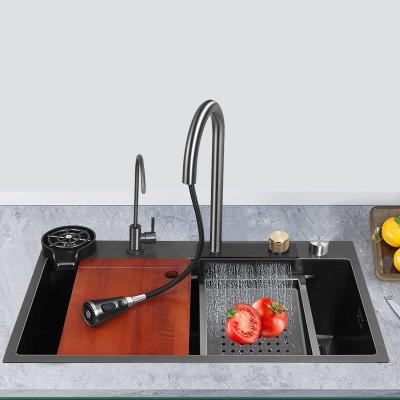 China With Faucet SUS304 Stainless Steel Multi-Function Handmade Heaven And Earth Big Step Washing Smart Kitchen Sink With Cup Rinser for sale