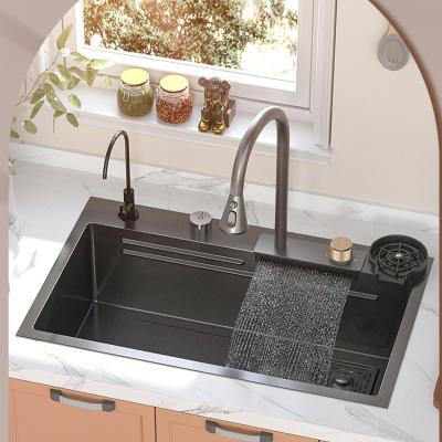 China With Faucet 7546 Ware Wash Basin Bowl Stainless Steel Kitchen Sanitary Handmade Double Sink With Waterfall Faucet for sale