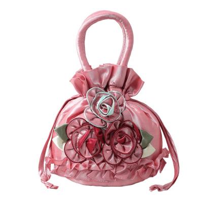 China Daily/Promotional/Gift Beautiful Gift Silk Polyester Flower Satin Mesh Lace Jewelry Drawstring Tote Bucket Bag for sale