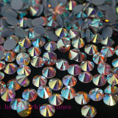 China Flatback ab rivolis hotfix crystal rhinestones, pointed iron top crystal with strong glue for shoes decoration for sale