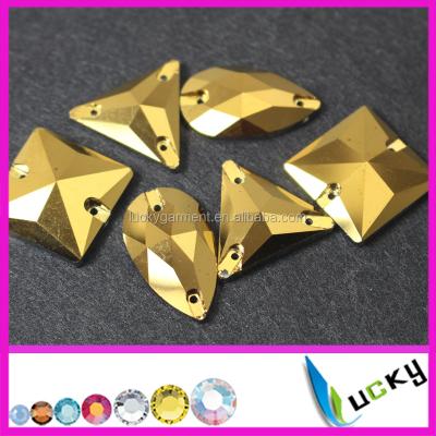 China flat back gold hematite/aurum rhinestone color sew on crystals with two holes flat back rhinestone buttons for sale