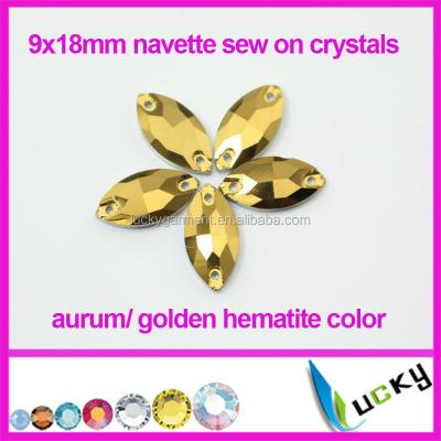 China With new 2015 holes design accessories aurum hematite color shuttle shape stitching gold crystals for clothing set for sale