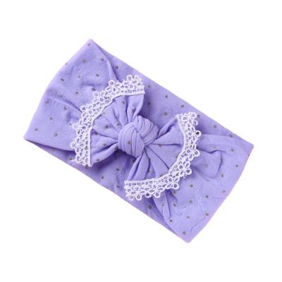 China Soft Fashion Iron Point Hollow Headed Elastic Lace Bow Kids Headband for sale