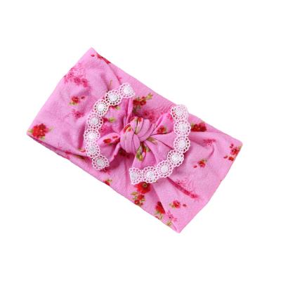 China Girl Hair Decoration Fashion Printed Design Cavity Circle Lace Bow Children Elastic Headband for sale