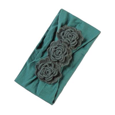 China Vintage Solid Color Flower Soft Embroidered Elastic Headband for Kids and Girls for sale