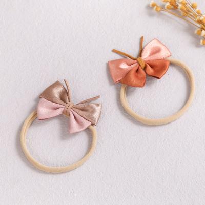 China European and American girls accessories style hair band nylon elastic thin microfiber bow hair ban for sale