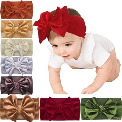 China Sweet Toddler Girls Bows Turban Head Wrap Hair Band Christmas Velvet Elastic Headband For Baby Scrunchies for sale