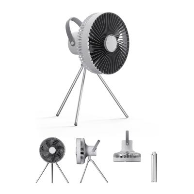 China 2022 LED light+Natural Wind Home Appliance Air Cooling Portable Wireless Tripod Fans Table Desk Using Outdoor Camping Fan Rechargeable Circulator for sale