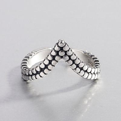 China CLASSIC Japanese and Korean version retro ring s925 fashion female personality sterling silver simple V-shaped open ring for sale