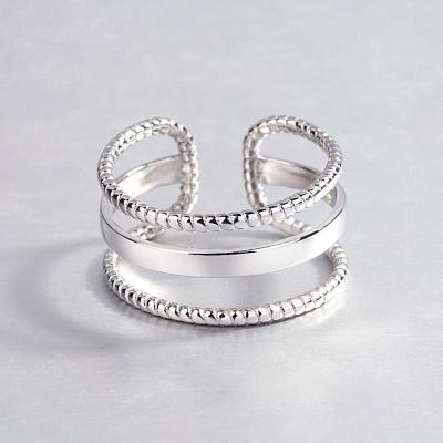 China CLASSIC Style S925 Sterling Silver Fashion Ins Paste Japanese And Korean Female Personality Fried Torsion Edge Three-Layer Ring Open Ring for sale