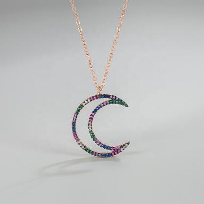 China FASHIONABLE border best-selling S925 Sterling Silver Moon diamond-encrusted zircon necklace female fashion colorful simple pendant for sale