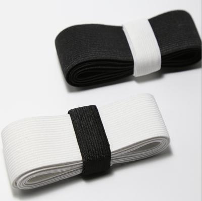 China Spool Factory Supply 10mm Woven Ribbon Knitted Flat Elastic Band Black/White High Elastic Bungee Cord Elastic Band for sale