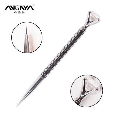 China ANGNYA NAIL Beautiful Big Rhinestone Nail Paint Plastic Silver Nylon Skinny Hair Brush Nail Liner Brushes for sale