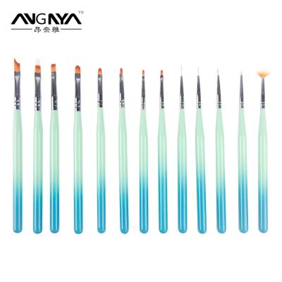 China NAIL ANGNYA Fashion Gradually Color Changing Wooden Handle Nail Art Brush 13 Pieces Brush Set for sale