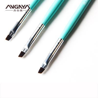 China New Design Nail Supplier Light Blue Nylon Handle Metal Hair UV Gel Brush For Nail Art Product for sale