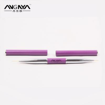 China ANGNYA NAIL Customized Logo Metal Nail Purple Nylon Handle Double Tip Two Way Side Liner Brush for sale