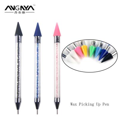 China Dotting Tool & Wax Dotting Tool ANGNYA High Quality Wholesale Nail Art Crystal Pick Up Pen Wax Picker Dotting Tool With Colorful Rhinestones for sale