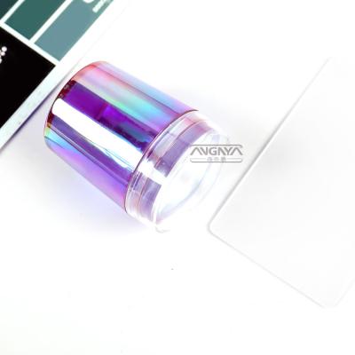 China ANGNYA Convenient Private Label OEM Gel Manicure Nail Polish Stamp Stamping Tools Silicone Jelly Nail Art Stamper Holographic With Scraper for sale