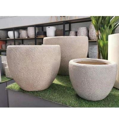 China Rustic Style High Quality Durable Material Round Fiber Clay Pot for Planting Indoor Outdoor Garden for sale