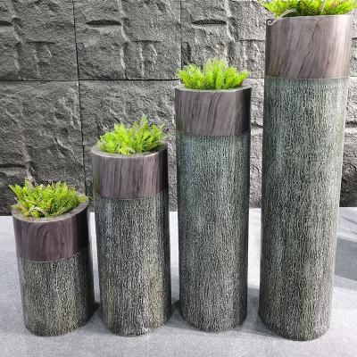 China Eco-friendly Wood Grain Flower Pot Splicing Indoor Tall Flower Pot Household Plant Planters for sale