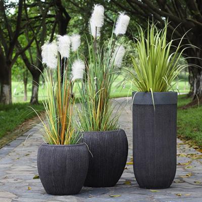 China Corrosion Resistance Planter Flower Pot Fiberglass Round with Stripe Large Flower Pot Vase for Home and Garden for sale