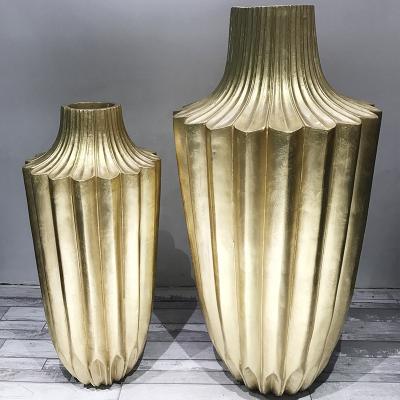 China Modern Gold Color Flower Pot Modern Design Fiberglass Planter Decoration Outdoor Tall Planter And Planter Amp for sale