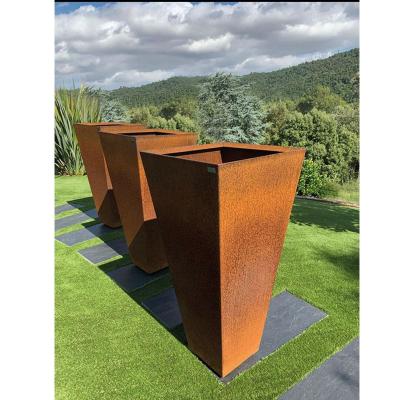 China Wholesale Durable Outdoor Garden Flower Pot Durable Rectangle Metal Rust Color Corten Steel Flower Pot for sale