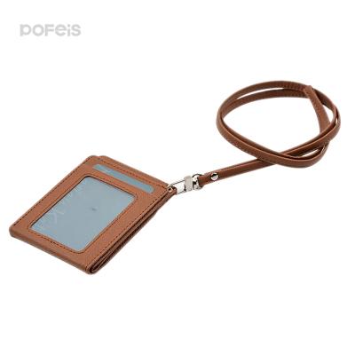 China Custom wholesale fashion business office simple design PU work id leather card holder with lanyard for sale