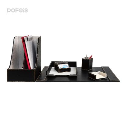 China Custom Multifunctional Leather Organizer Desktop Stationery Office Desk Set for sale