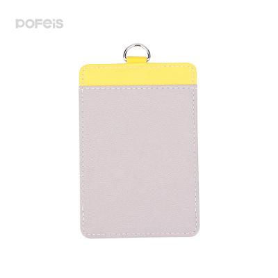 China RFID Blocking Protects Lanyard Available Color Contrast 2 Pcs Custom ID Badge Holder Vertical Waterproof Leather Clear Card Holder For School Office for sale