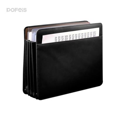 China Durable Leather Gussets Pocket Document Bag Leather Office Collection Bag Expanding Folder for sale