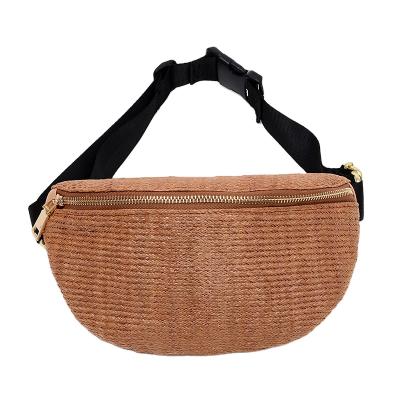 China Eco-friendly Water Proof Summer Zipper Sports Woven Purse Ladies Belt Shoulder Chest Bag Beach Fanny Pack Women Straw Waist Bag for sale