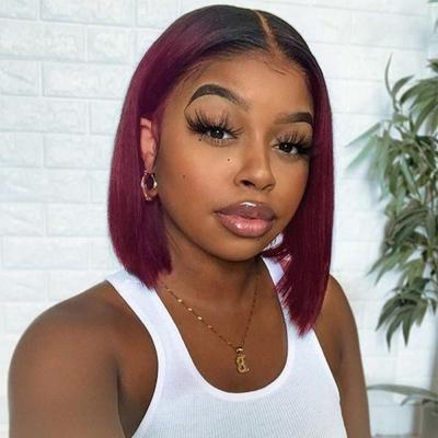 China Silky Straight T Wave 10 Part Peruvian Remy Hair HD Human Hair Lace Front Wigs Middle Part Bob Hair Wigs Hot Sell Best Inch Ombre Short Wigs for sale