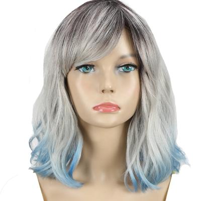 China Cheap Super Wave Blonde Natural Mix Fashion For Women Colored Women Curly Heat Resistant Soft Synthetic Wig Bangs for sale