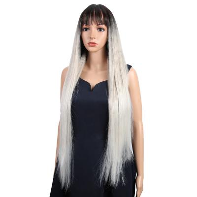 China Wholesale Fashion Natural Silky Straight Blonde Wave Synthetic Lace Wigs For Black Women Soft Straight With Bangs Synthetic Wig Lace Front for sale