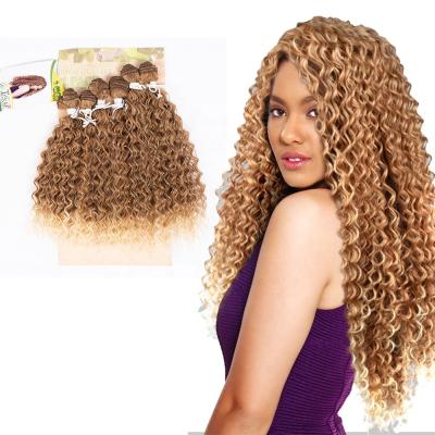 China Straight Heat Resistant Brazilian Hair 260g Ombre 22inches Deep Wave Honey Blonde 6 Bundles In One Bundle Synthetic Deep Wave Hair Extension for sale