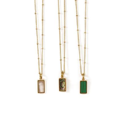 China Charming High Quality Malachite Square Stone Abalone Rectangle Shell Necklace With Gold Plated Brass Chain For Women Gift for sale